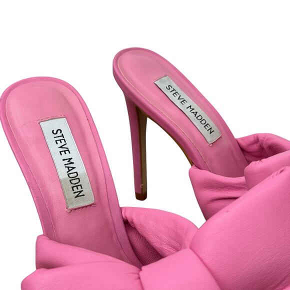 Steve Madden Indulge Pink Mule Heels NEW Leather Womens 6.5 Bow Oversized Barbie - Picture 6 of 9